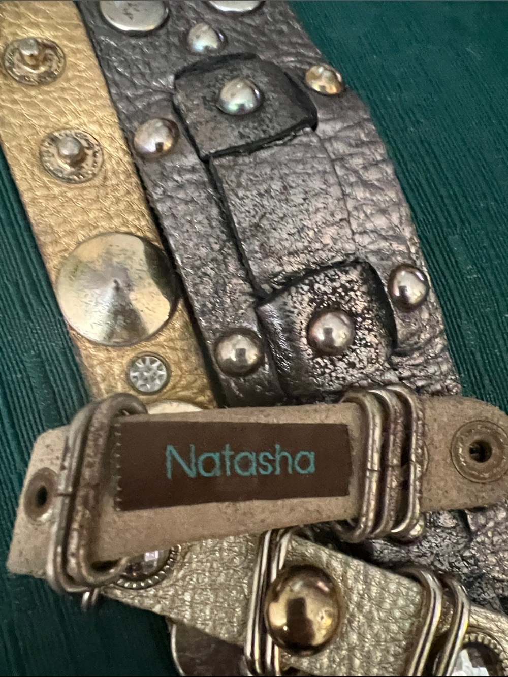 Set of 3 Studded Leather Cuff Bracelets - Gold, Gunmetal, Silver - Picture 5 of 11